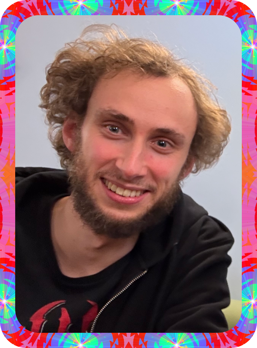 A picture of Keras Saryan in a psychedelic frame.
